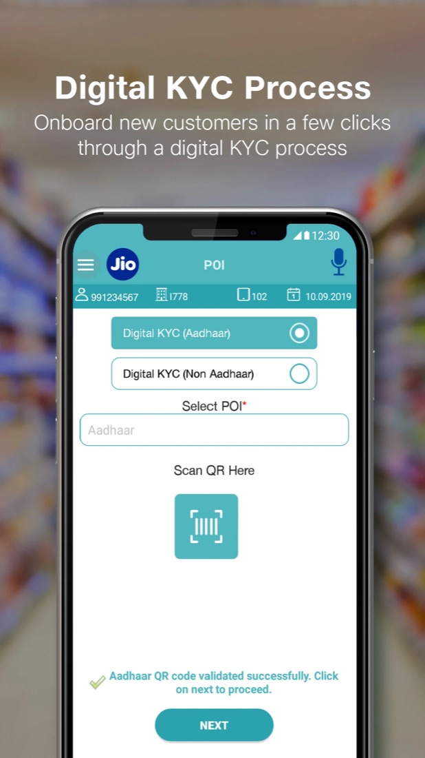 JioPOS Plus — digital KYC process screen
