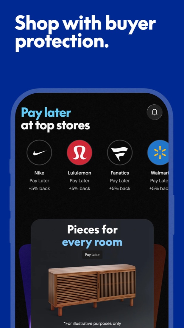 PayPal — pay later at top stores screen