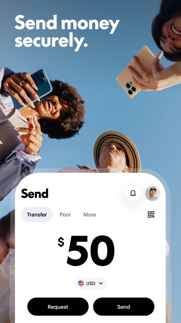 PayPal — send money securely screen