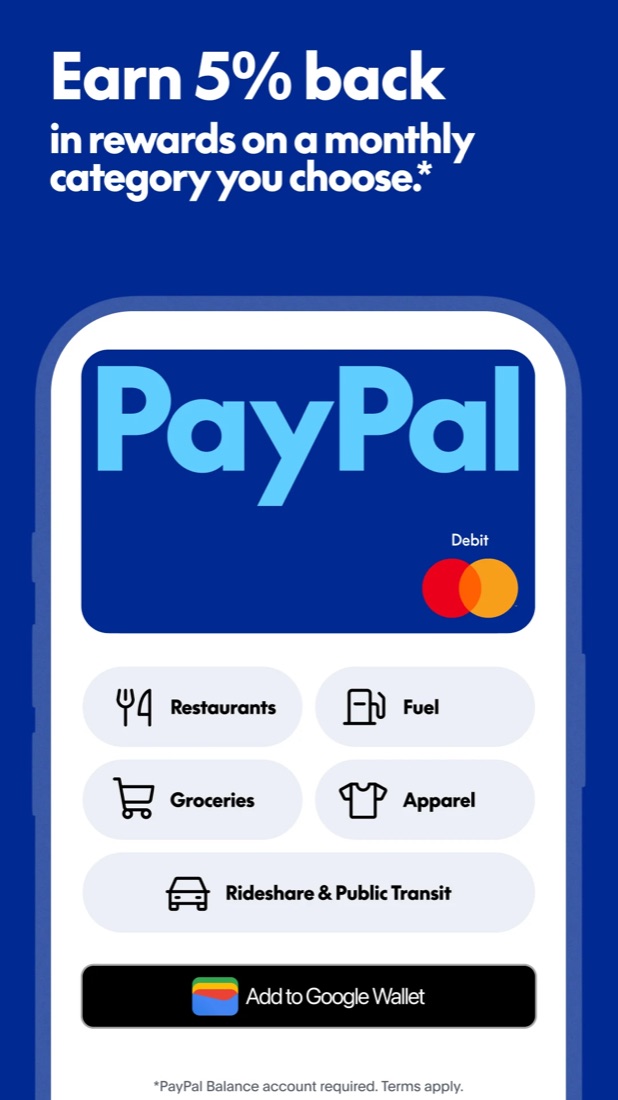 PayPal debit card — earn 5% back