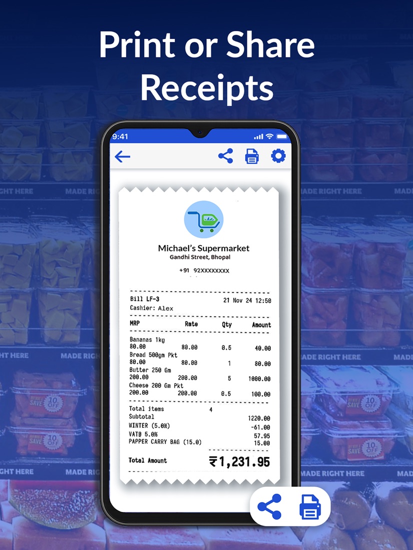 Zobaze POS — print or share receipts